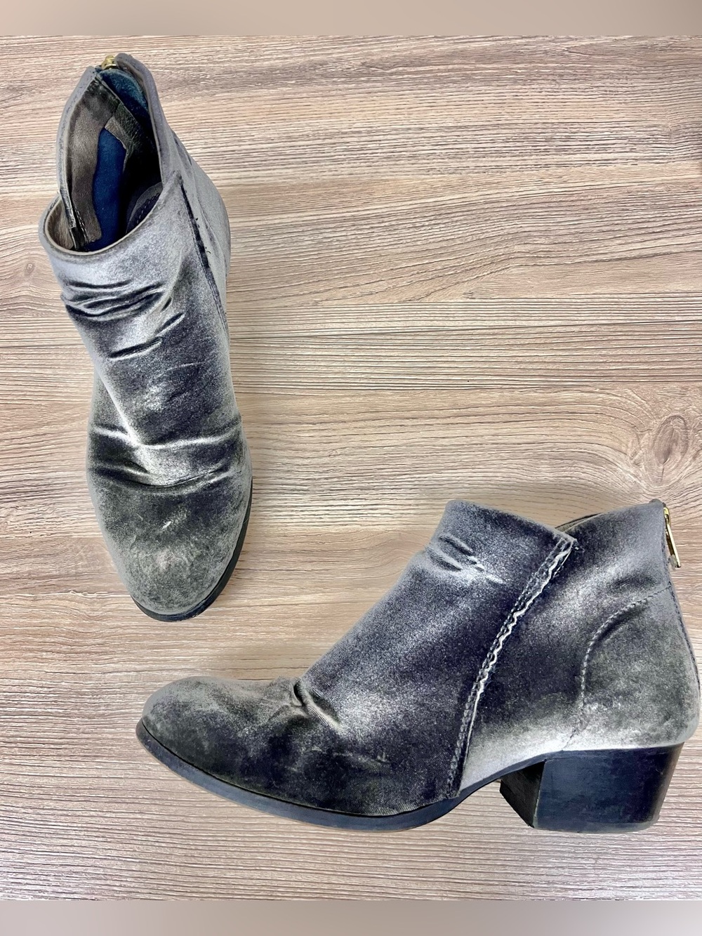H London Apisi Grey Velvet Heeled Ankle Boots Size 40/9